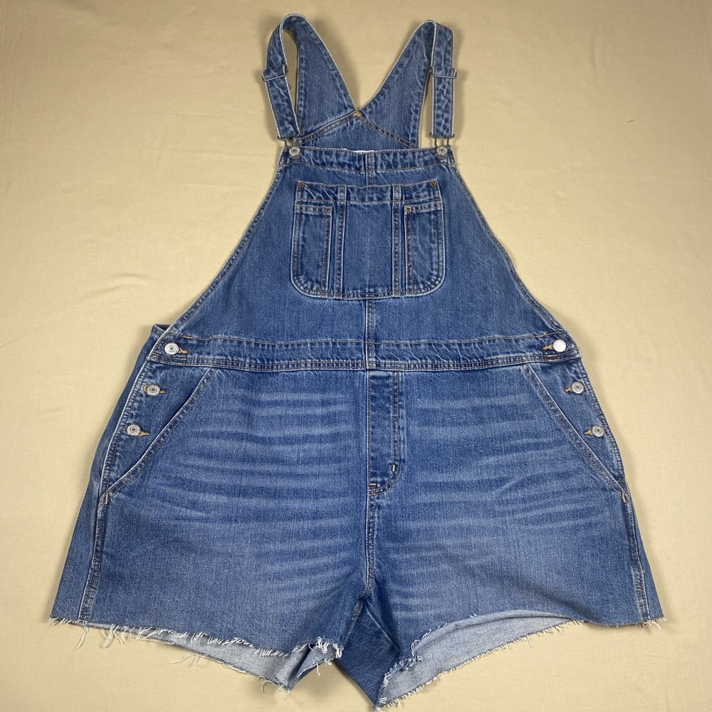 Old Navy Denim Bib Overalls Cut-Off Shorts Women's Size XL Light Wash Raw Hem